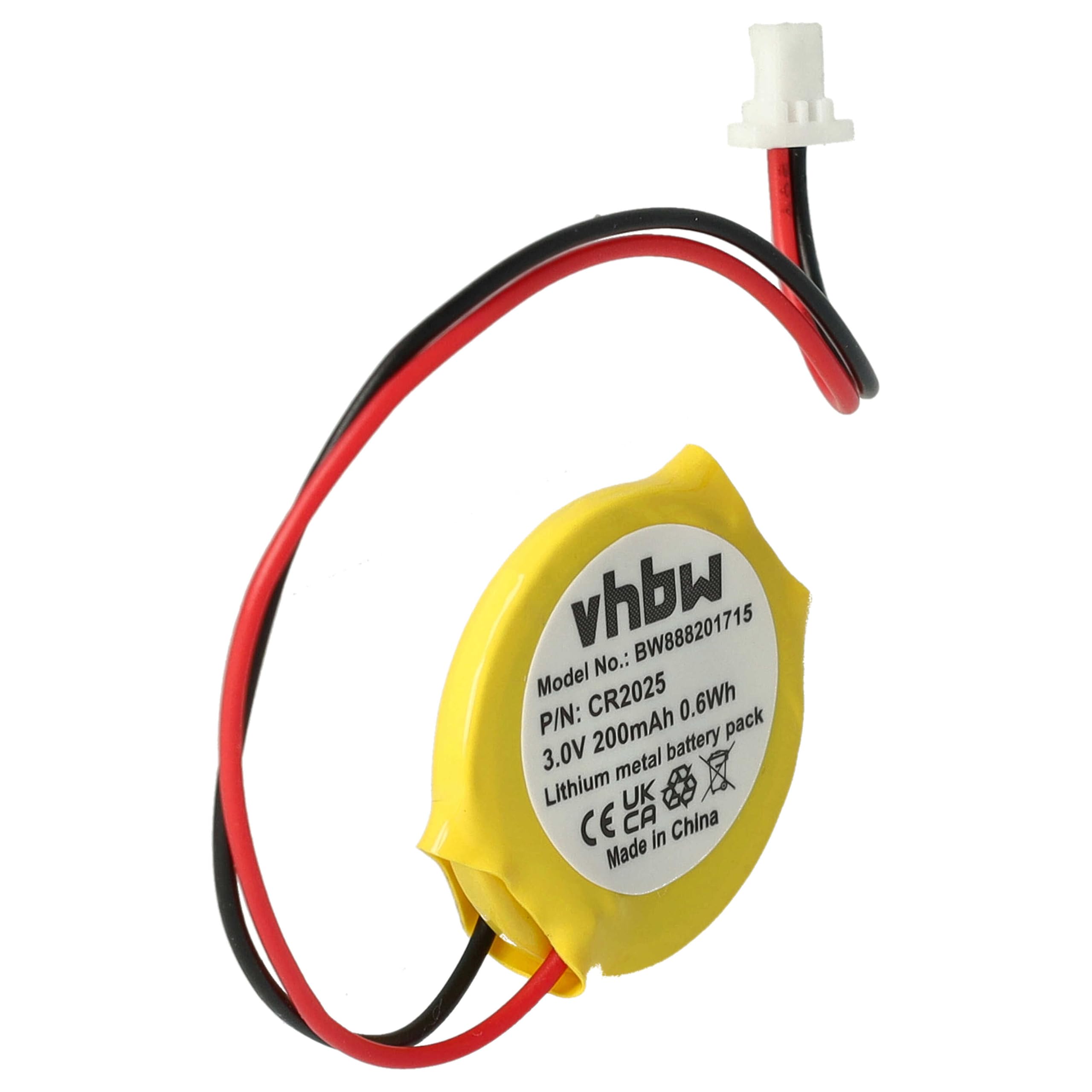 Vhbw Batteria BIOS Sostitutiva CR2025W Per Notebook | 200mAh, 3V, Li-Mn | Connettore A 2 Pin