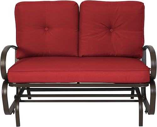 Miniatura 7 de Kozyard Banco oscilante con dos asientos mecedores para patio, patio con cojín suave y marco resistente (borgoña)