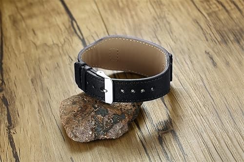 Miniatura 5 de VNOX Pulsera ajustable de piel auténtica negra con símbolo médico personalizado para hombre, 6.7 a 8.7 pulgadas