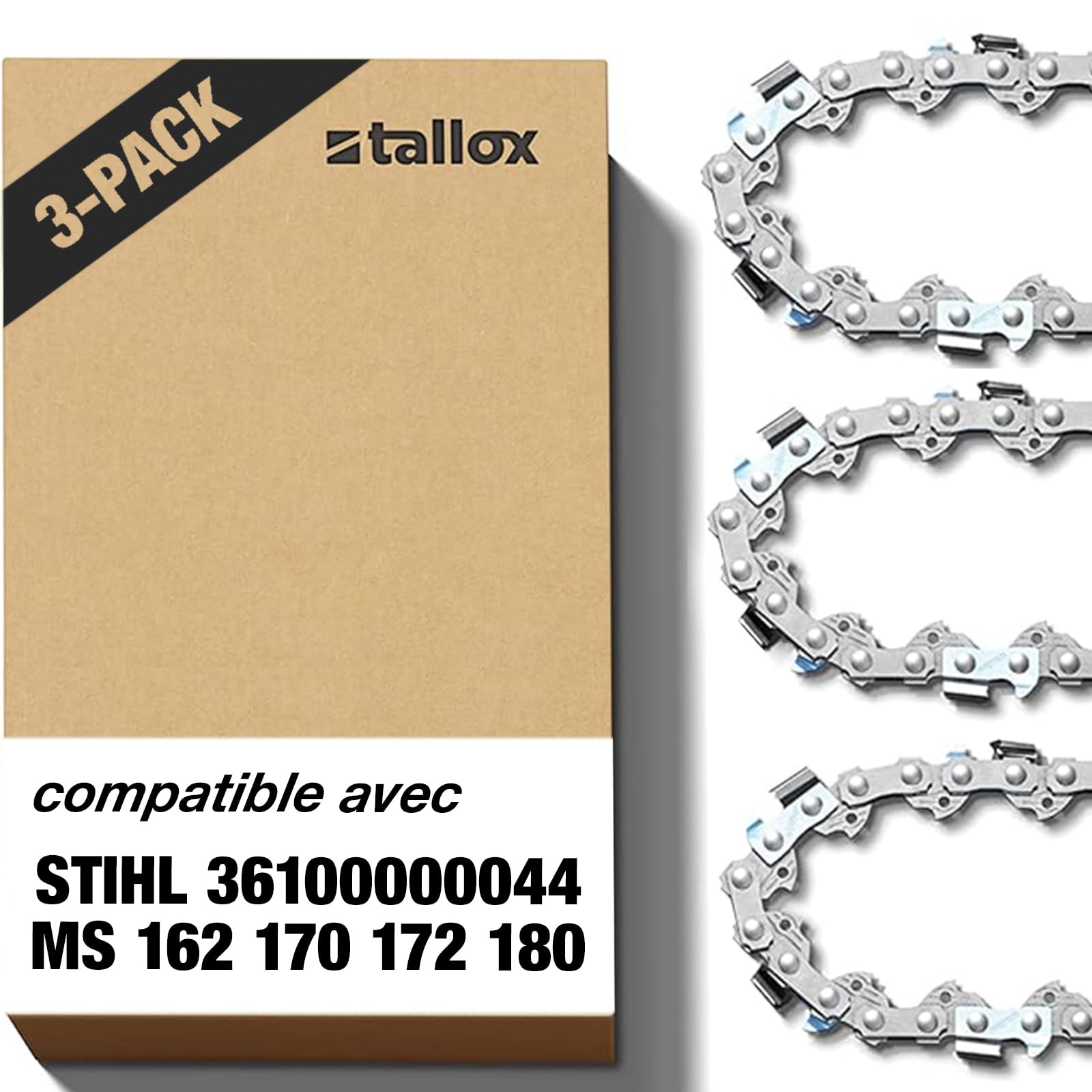 3 tallox Chaînes de tronçonneuses 3/8" 1,1 mm 44 maillons longueur de guide-chaîne 30 cm compatible avec Stihl