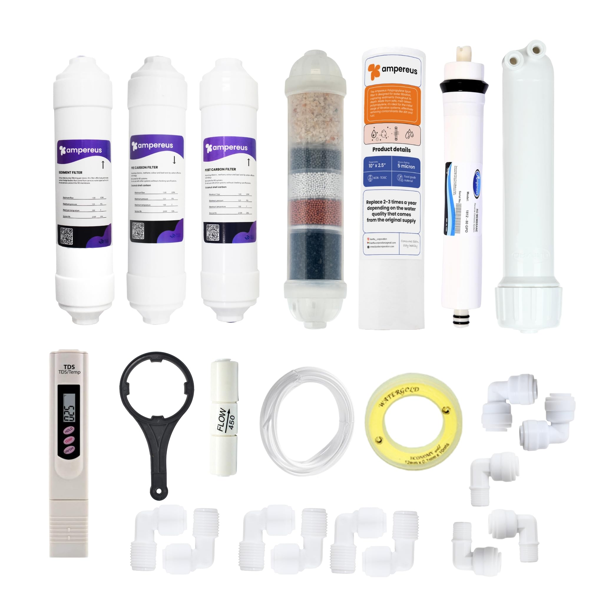 Ampereus Water Filter Set with Membrane Work Upto 1500 Tds Useful for All Kind of RO Water Purifier (B08ZL3XV9Z) Amazon Price History, Amazon Price Tracker