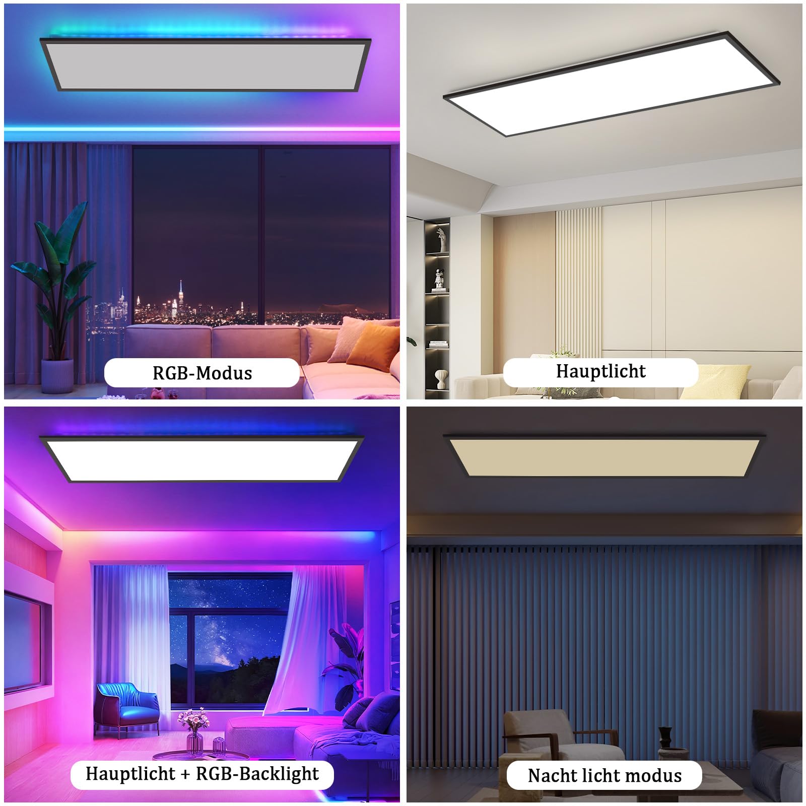 Deckenlampe LED Panel 120x30cm - Deckenleuchte Dimmbar 36W | Farbwechsel Flach Bürolampe Stufenloses Dimmen 10 100 Deckenpanel Küchenlampe mit Fernbedienung RGB Vier Modi Wohnzimmer Büro