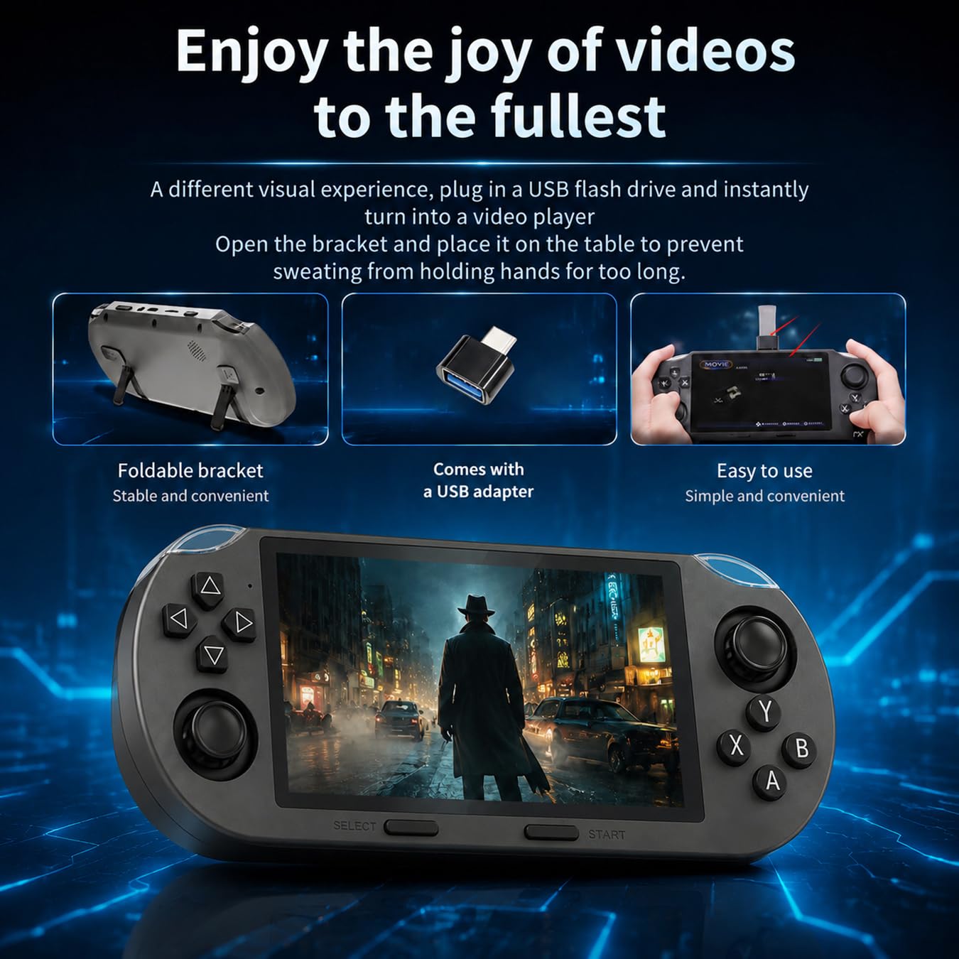 Whatsko Spielekonsole, Retro Konsole, Handheld Video Konsole mit 4.5 Zoll IPS Bildschirm und zahlreichen vorinstallierten Spielen, 64 GB, 3000 mAh, Video/Musik/E-Book/Fernseher (Schwarz)