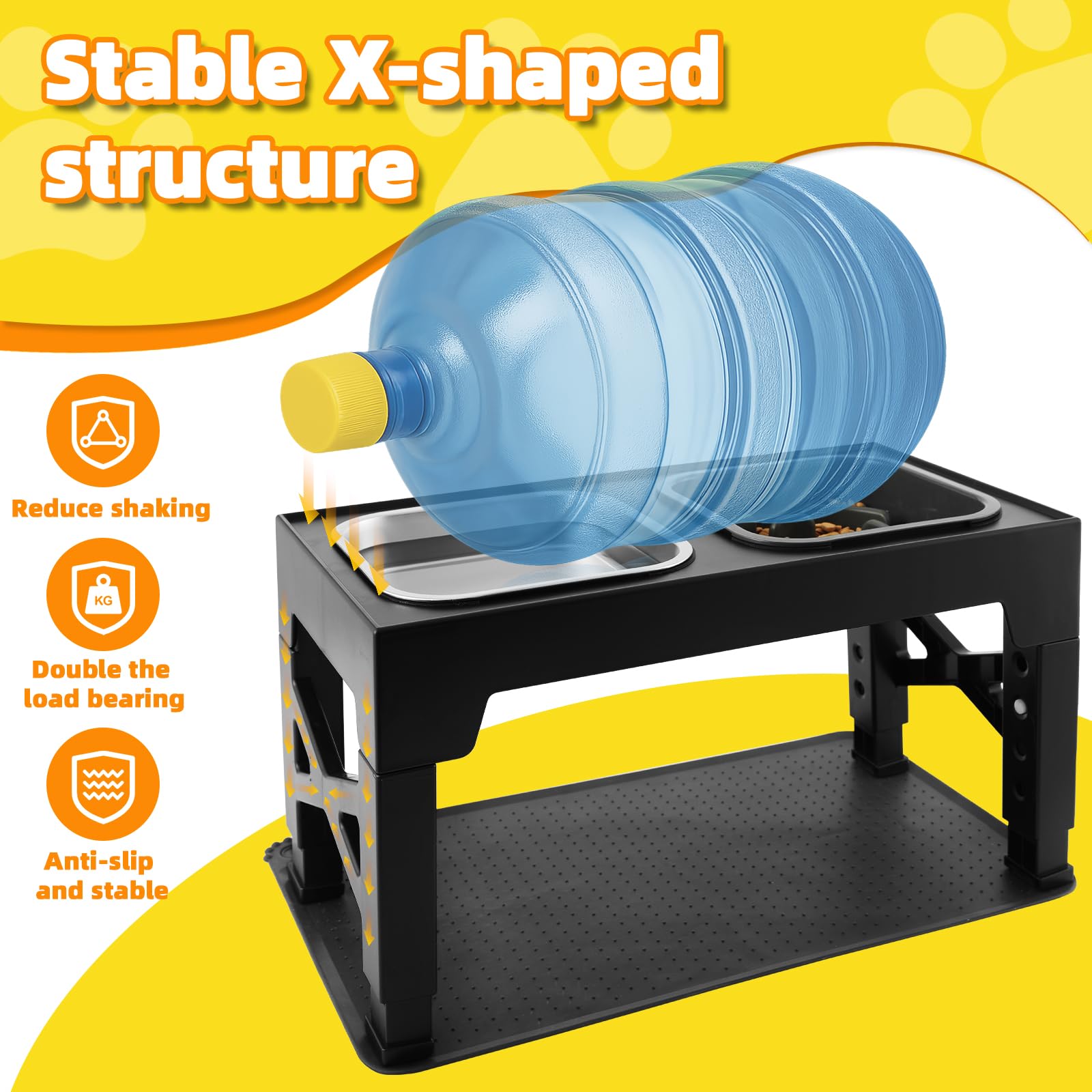 Ciotole per cani Rialzate Regolabili - Acciaio Inossidabile 1400ml + Antingozzo 1100ml + Viaggio + Tappetino - Base antiscivolo per cani di taglia media/grande