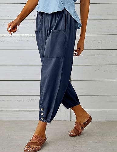 Miniatura 4 de Bozanly Pantalones capri holgados tipo harén para mujer, estilo casual, con bolsillos, para yoga y verano