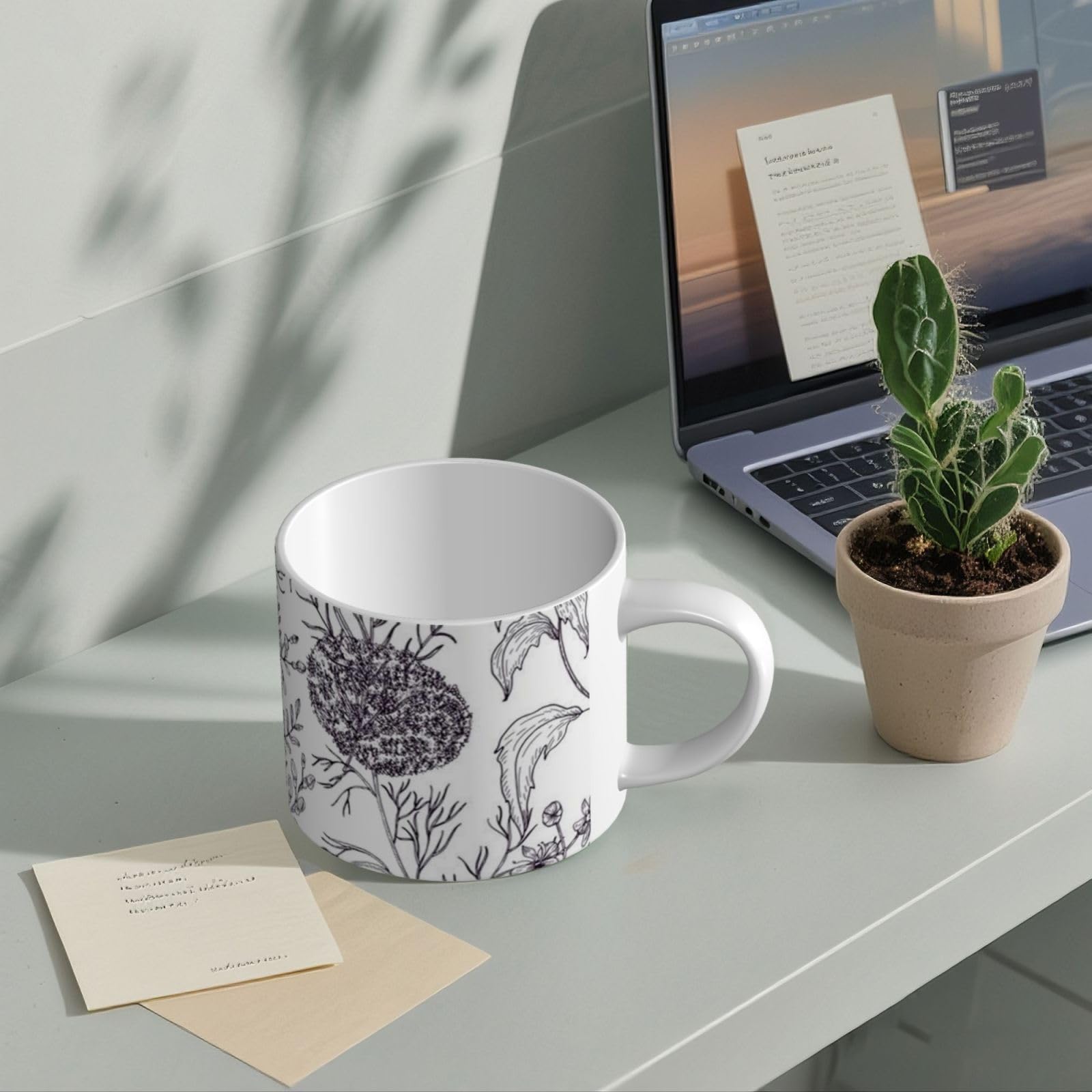 Kwitnące zioła i rośliny zielne drukowane kubki ceramiczne o dużej pojemności ceramiczny kubek do kawy