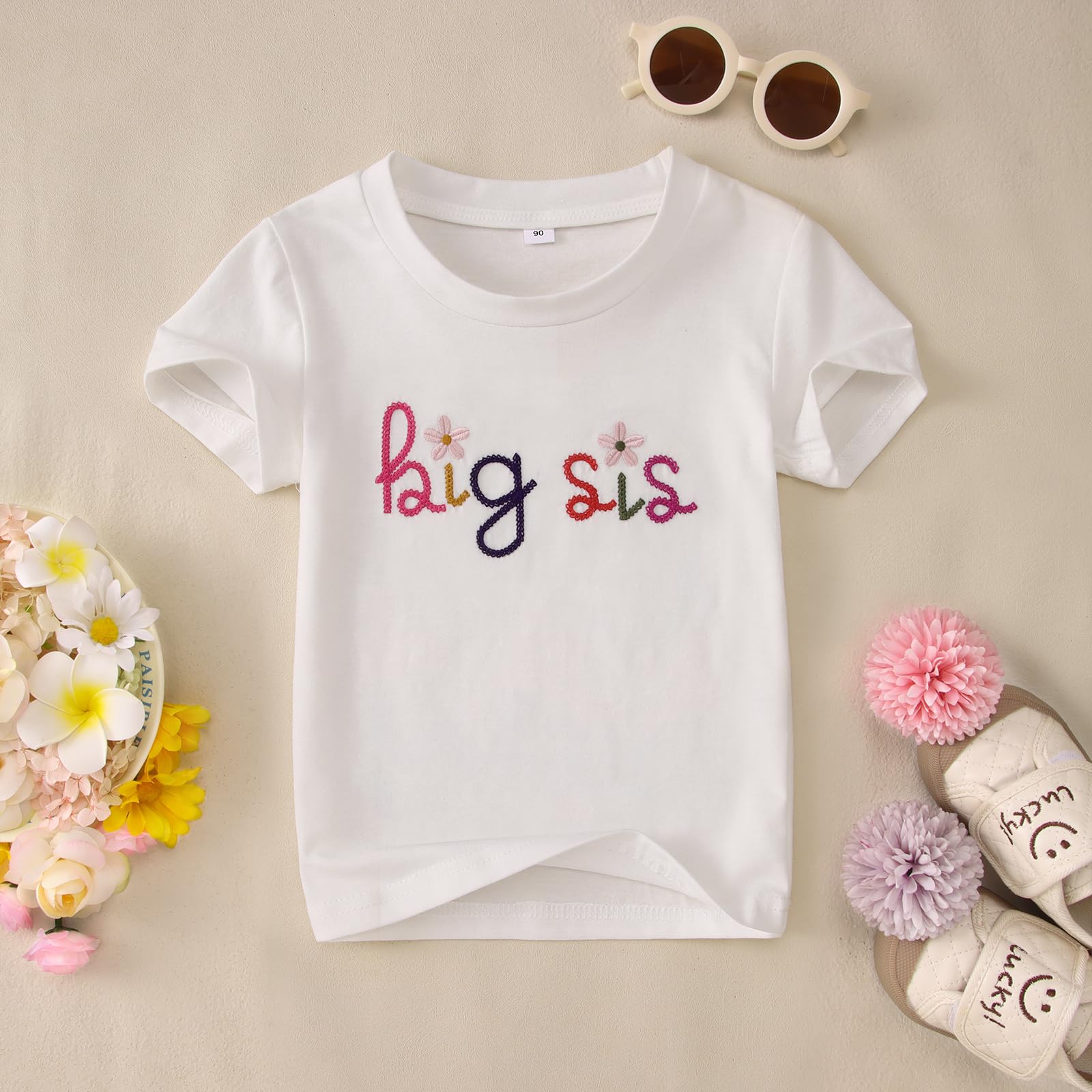 Big Sister Shirt Baby Anuncio para Niñas Camiseta con Bordado Big Sis Niño Promocionado A Gran Hermana Camiseta Linda Bordada Algodón Top Verano Camisas de Manga Corta