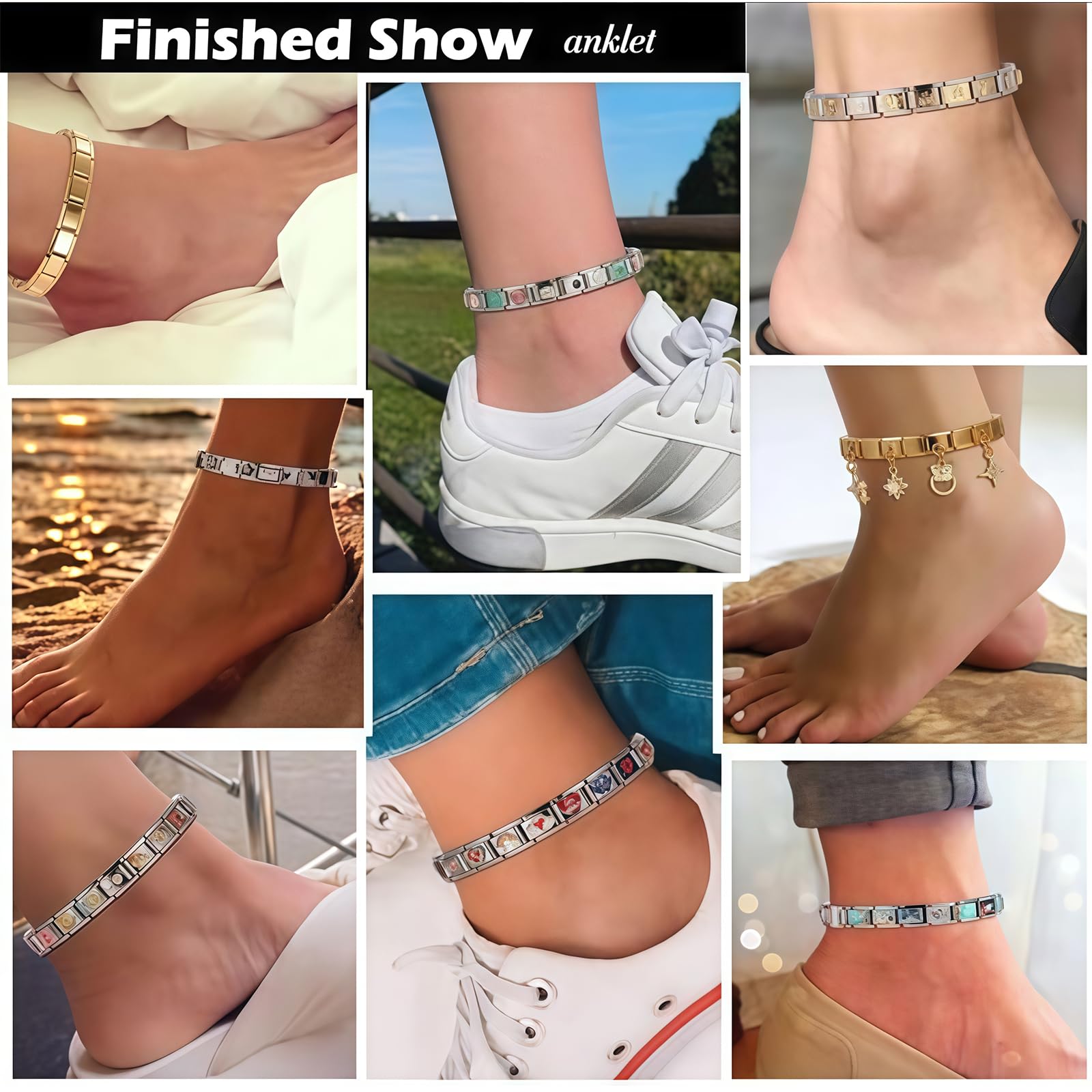 Pulsera Italiana de Encantos Conjunto de Brazalete Dorado con 1 Pulsera Inicial, 10 Encantos Italianos Temáticos del Océano con Herramienta de Apertura, 9 mm Encantos Italianos Modulares,