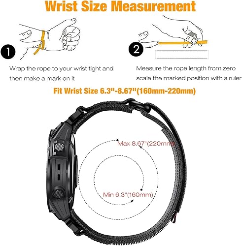 Miniatura 4 de Abanen Correas de reloj de nailon resistentes de 0.866 in para Garmin Fenix 7  Fenix 6  Fenix 5  EPIX Pro 1.850 in, correa de nailon balístico de