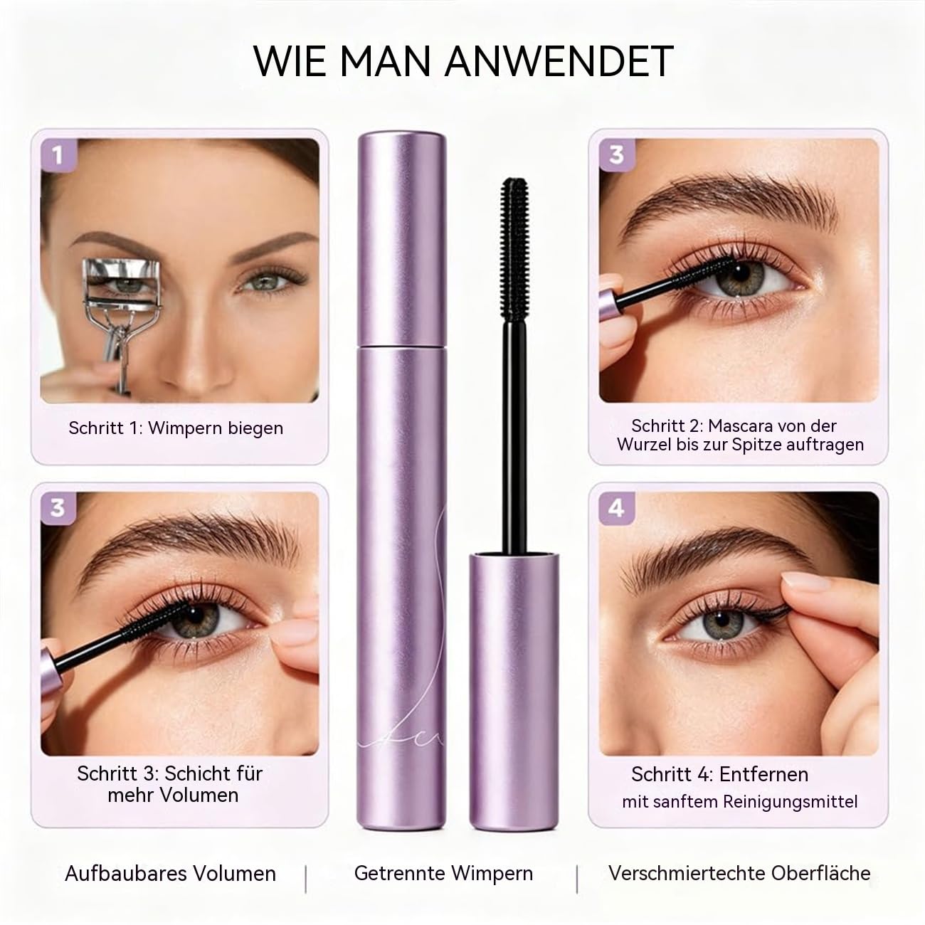 Mascara Volumen & Länge – Wimperntusche Schwarz, Glättende Textur, Kein Verklumpen, Smudge-Proof, Für Empfindliche Augen, Vegane Formel, Langanhaltend