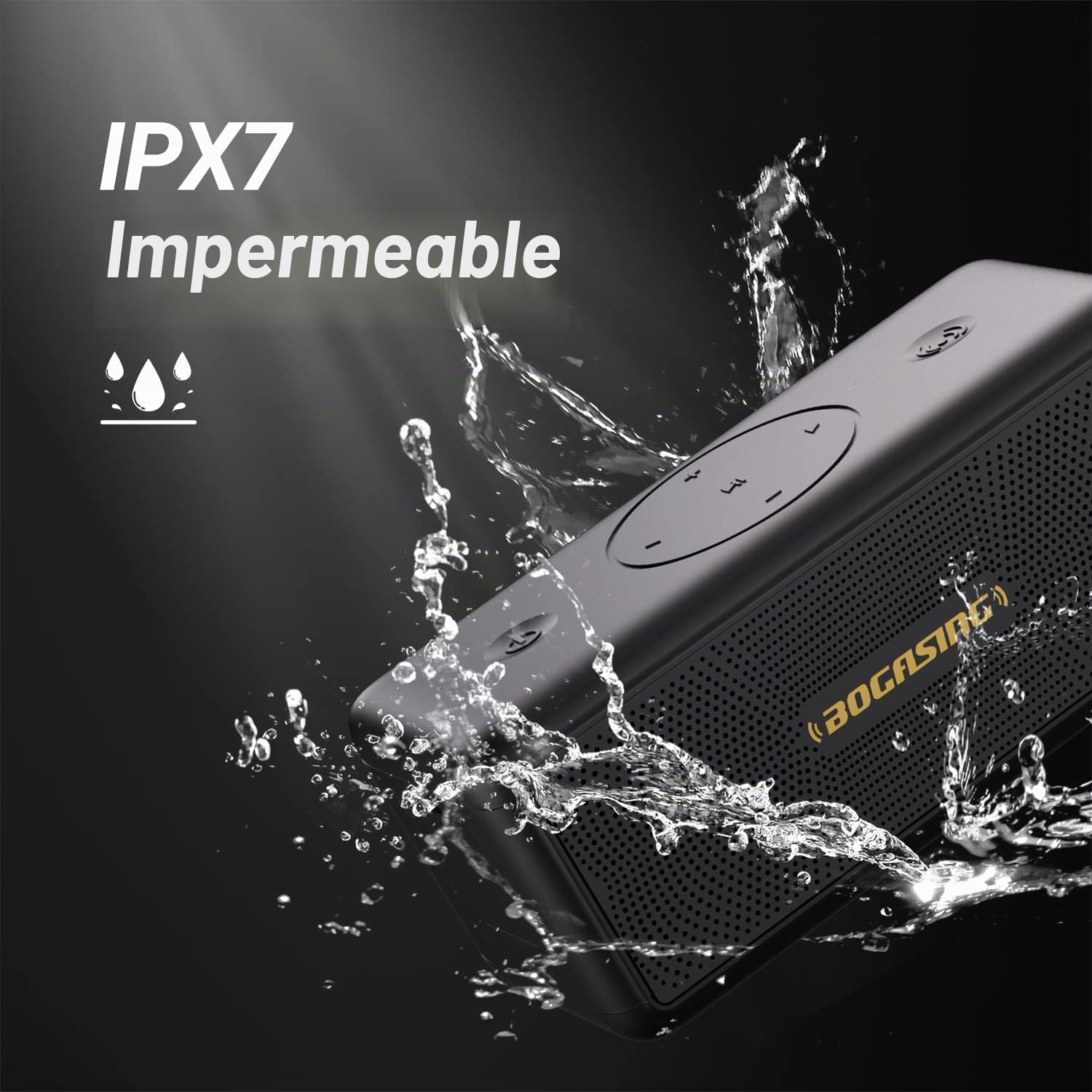 BOGASING Altavoz Bluetooth 5.3 Potente M5, 40W Graves Potentes con Sonido, 30H de Reproducción, IPX7, Altavoces Portátil Inalámbrico, 3 EQ, Tarjeta, AUX, USB para Exterior (Negro)
