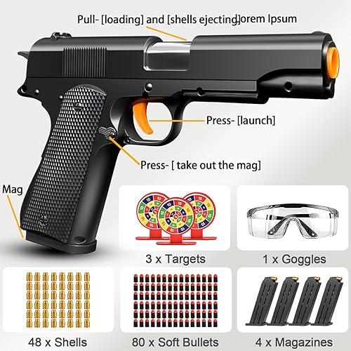 Miniatura 4 de Pistola de juguete de bala suave, pistola falsa negra, pistola de juguete para expulsar pistolas de juguete para niños, modelo educativo, juego de