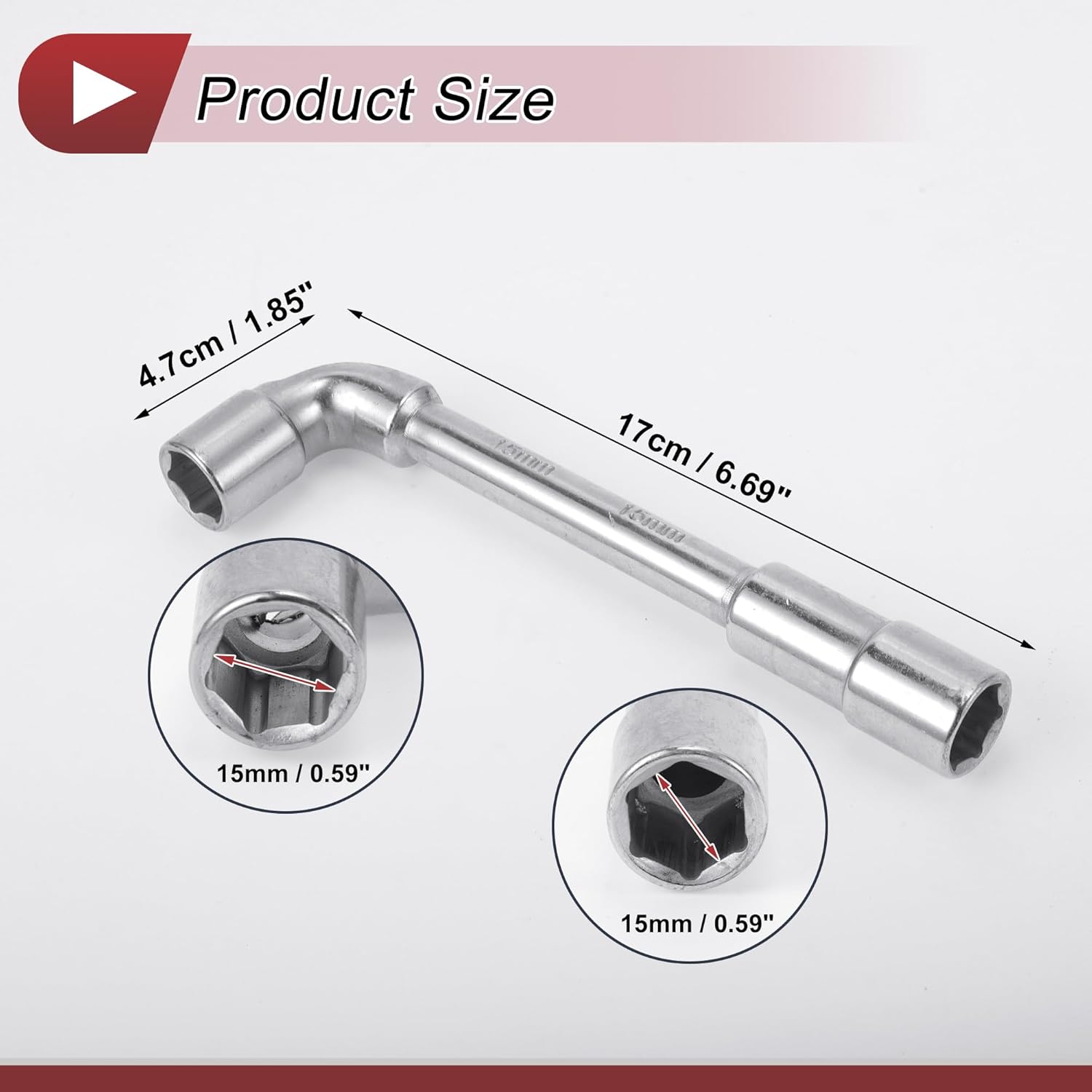 1 Pcs Socket Wrench Spanner Socket Remover 17x4.7cm Alloy Steel Hexagon 15mm for Car Motorcycle Dirtbike Repair L Shaped Wrench Sleeve Double Ended