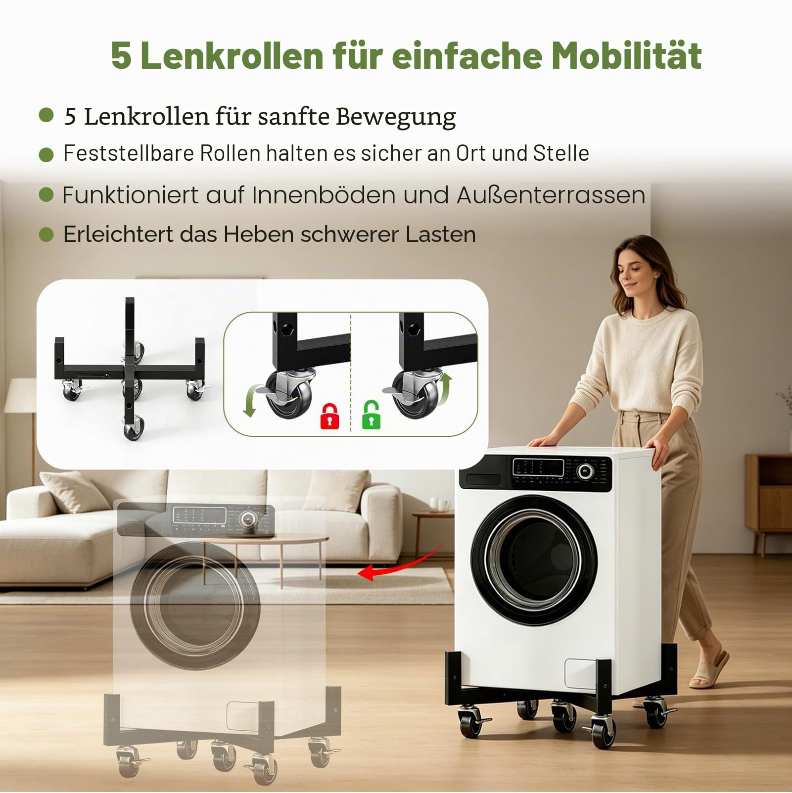 Pflanzenroller Outdoor, Eckig Rollbrett für Blumentöpfe mit Rollen 48–66 cm
