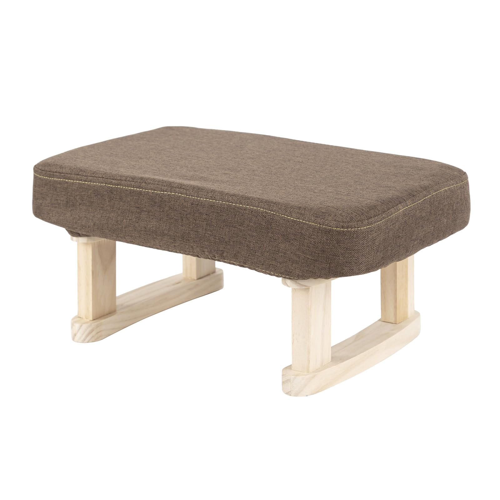 LevalCraft Wooden Footstool Ottoman with Removable Washable Cover - Solid Wood Legs, Soft Padded Seat for Living Room, Bedroom, Kitchen - Beige & Natural (41x30x18cm, 100kg Load) (Brown)