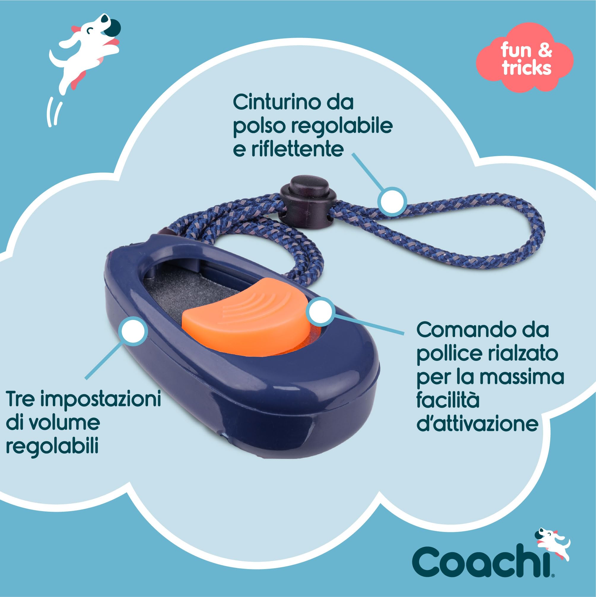 Coachi Multi-Clicker, Accessorio per Cani con Tre Livelli di Volume, Facile da premere, Cinturino da Polso Regolabile, clicker per Cani, Adatto per addestrare Anche Cani e Cuccioli sensibili.