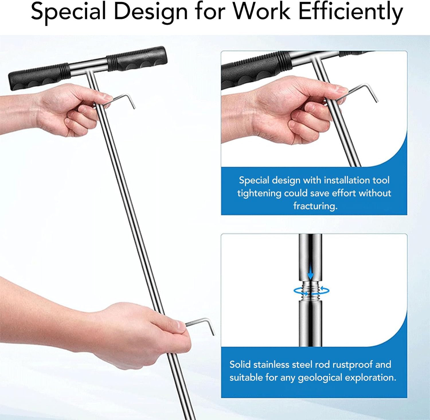Soil Sample Probe, Adjustable Probe Tool with Comfortable Handle Combined Probe Rod Soil Sample Collecting for Lawn 17‑32‑48 Inch