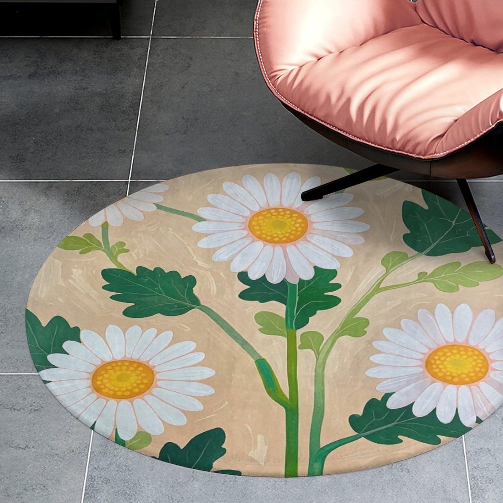 Tapis rond 90 cm blanc crème lavable et antidérapant pour le sol de la chambre