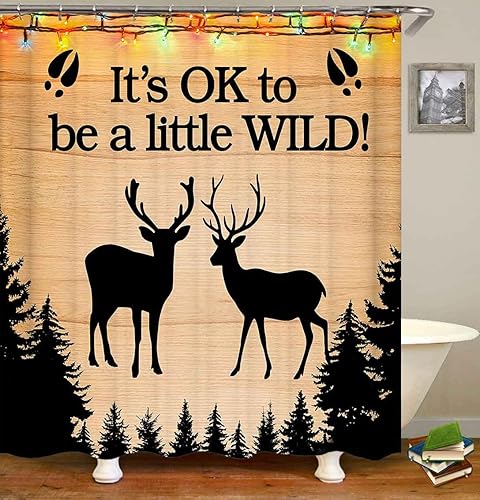 Miniatura 3 de Camille&Andrew - Juego de 4 cortinas de ducha de ciervo negro, alce, pino, árbol, bosque, caza, cabaña, rústico, decoración de baño, cortina de