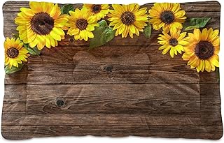 Sunflowers On Wooden Texture Dog Bed Yellow Floral Medium Pet Bed Mat Non Slip Cat Beds Pad Mats Soft Dogs Bed Pillows Pets Blanket Cushion