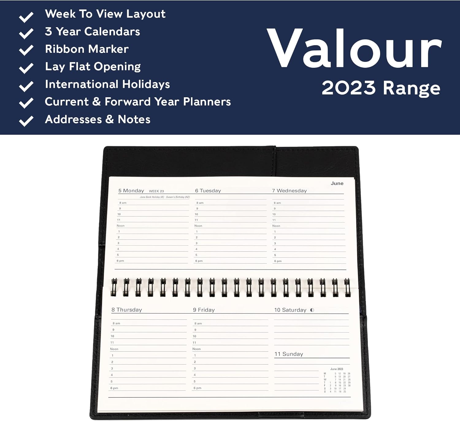 Collins Valour Pocket Week to View 2023 Diary - Blue (VAL2SP3.59-23) - Complete Planner, Agenda and Journal