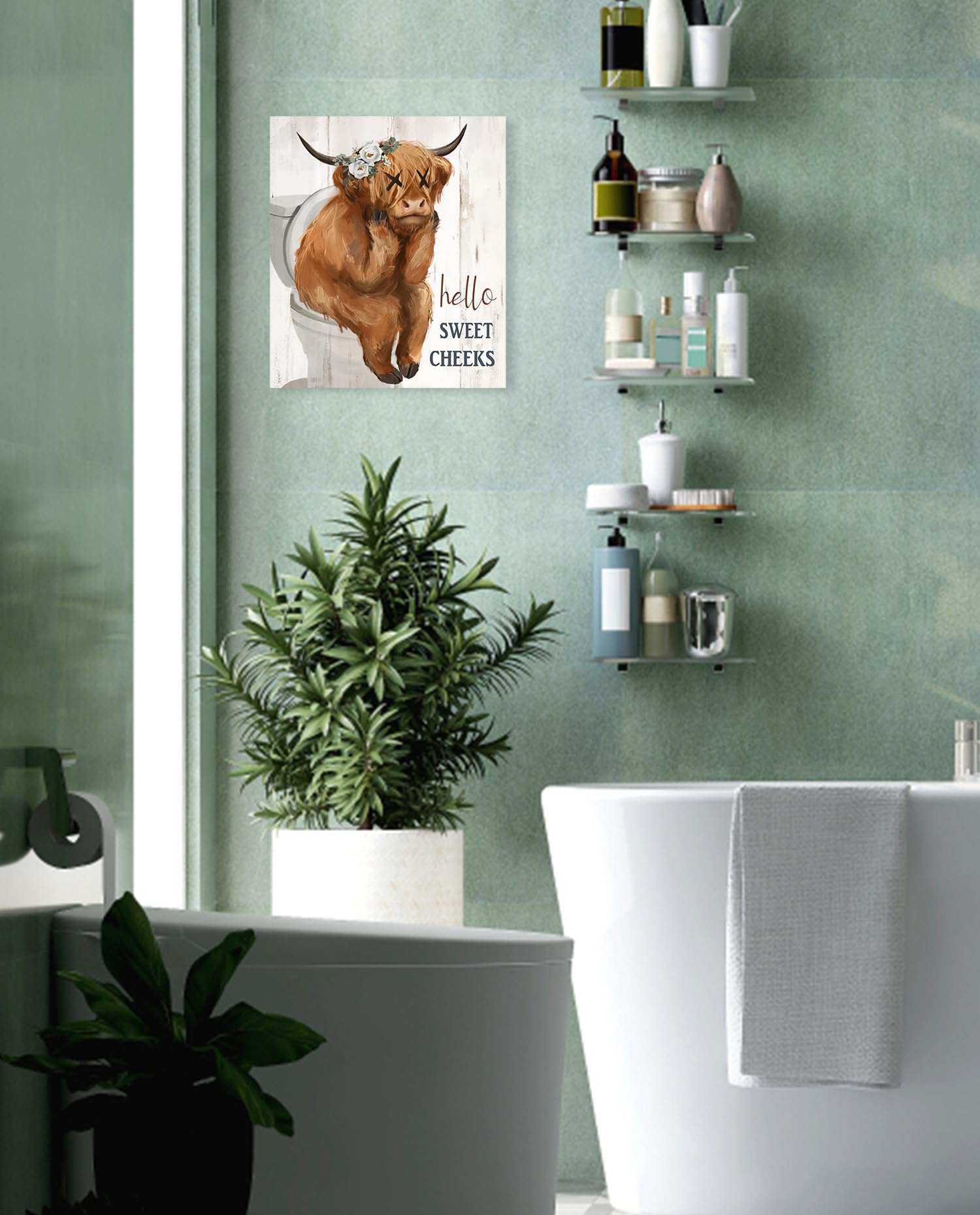 Funny Hello Sweet Cheeks Goat Bathroom Targa in metallo con scritta in lingua inglese Hello Sweet Cheeks, decorazione da parete, decorazione per la casa, in metallo, 20,3 x 30,5 cm