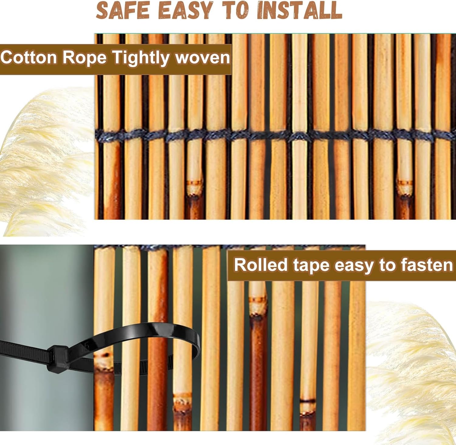 Natural Bamboo Privacy Screen Fencing for Outdoor Balcony, Patio & Yard – 3, 4, 6, 8 Feet High Bamboo Fence Roll for Garden, Wood Privacy Fence Wind Screen Panels(4',18')