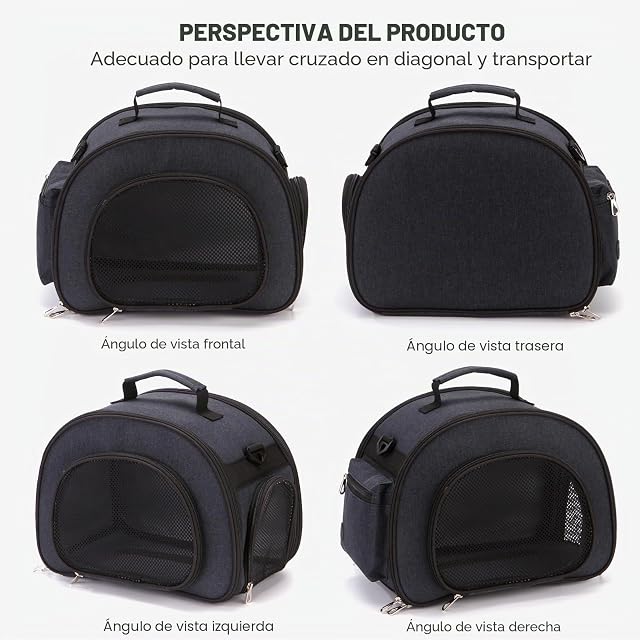 Foto 3 de 7 de PETCUTE Transportin para Gatos, Bolsa de Transporte de Mascotas Plegable con Correa de Hombro Ajustable,Mango…