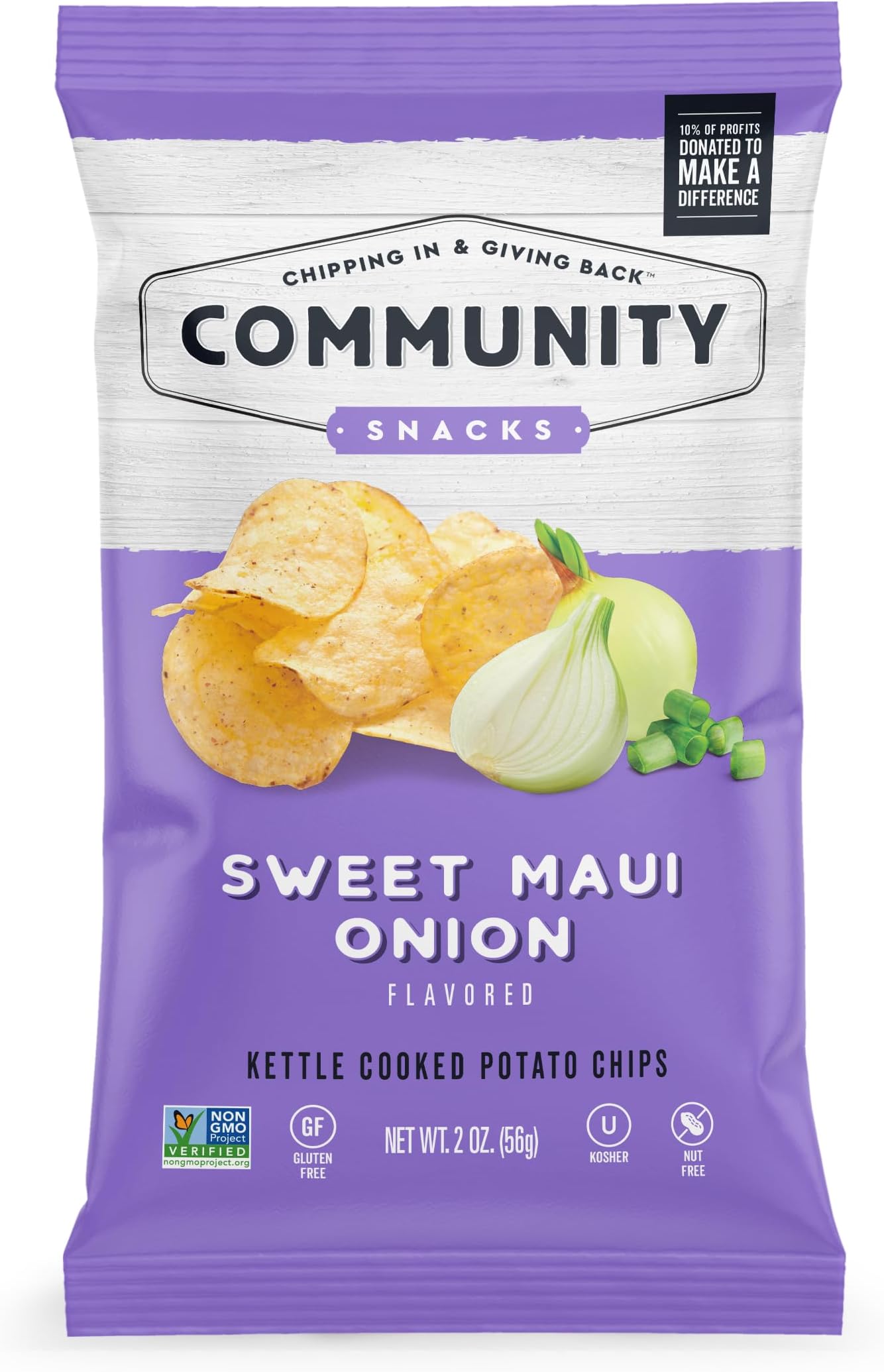 25 Count Sweet Maui Onion Flavor Kettle Cooked Potato Chips - 2 Oz Bags - Non-GMO, Gluten-Free, Kosher, Vegan - Island Sweetness Meets Crunchy Delight - Chipping In & Giving Back