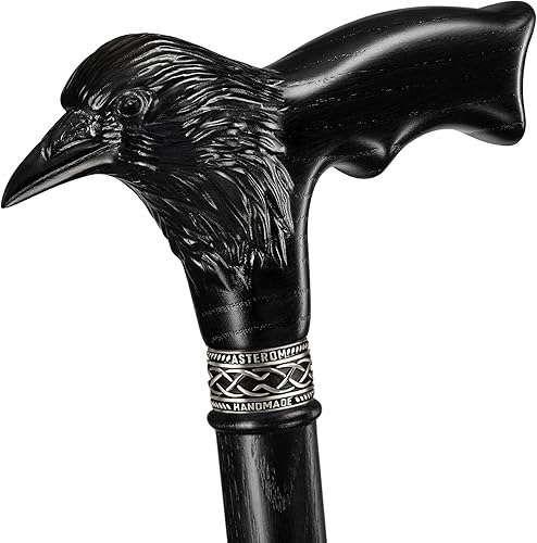 Miniatura 2 de Bastón de madera tallado hecho a mano para hombres y mujeres - Raven - Elegante bastón de madera gótica