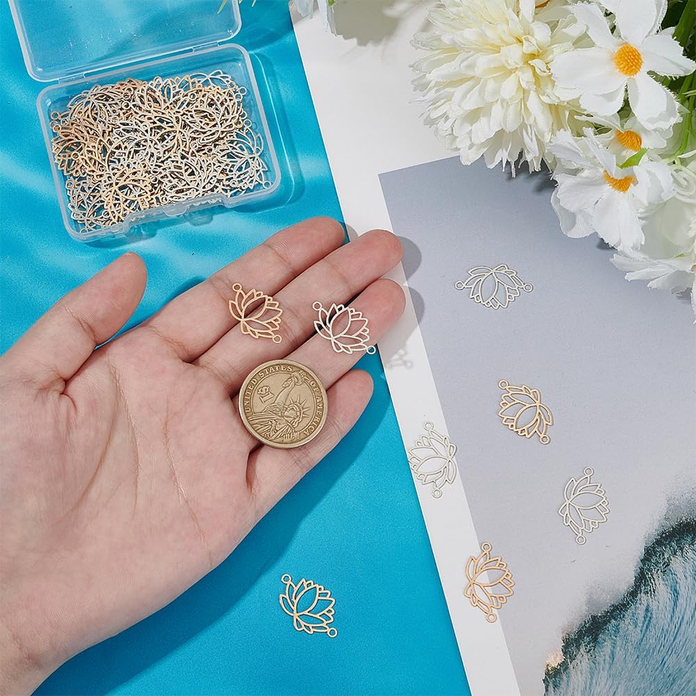 60Pcs 2 Colors Brass Yoga Charms 23.5mm Hollow Lotus Connecter Charms Lotus Flower Pendants for Bracelets Necklaces Crafting DIY Jewelry Making Hole: 1.6mm - Image 4