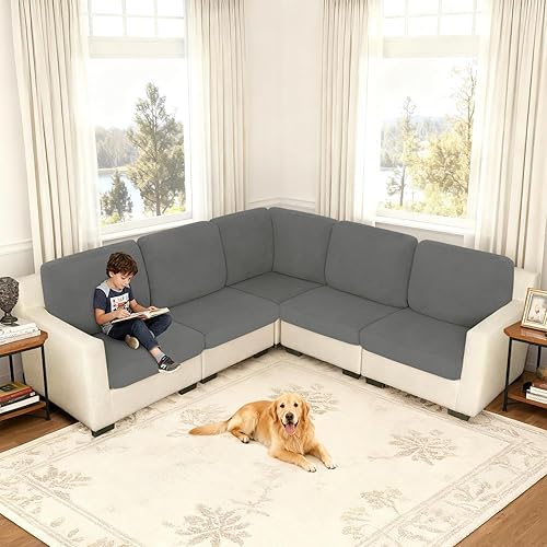 Miniatura 3 de ALIECOM Fundas de cojín impermeables para sofá modular en forma de L, elásticas, 11 piezas, fundas mágicas para sofá seccional, fundas de esquina