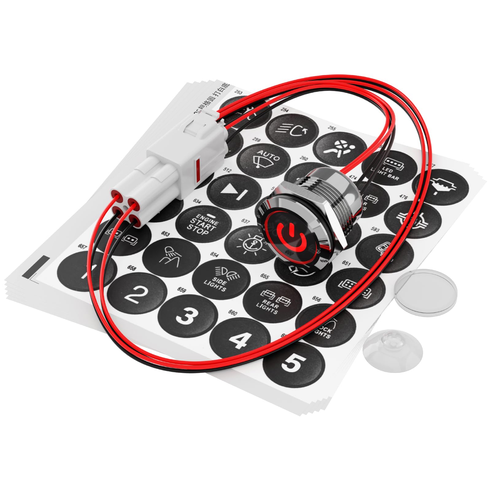 FILN 1Pcs 185 Symbols 22mm Stainless Latching Pushbutton Switch 1NO 12V Easy to Install, IP67 Waterproof Switch for Automotive Switches, Marine