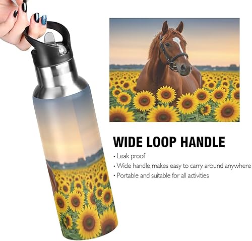 Miniatura 4 de ALAZA Botella de agua con diseño de girasoles de caballo con tapa de pajilla, aislada al vacío, botella de agua térmica de acero inoxidable, 32 onzas