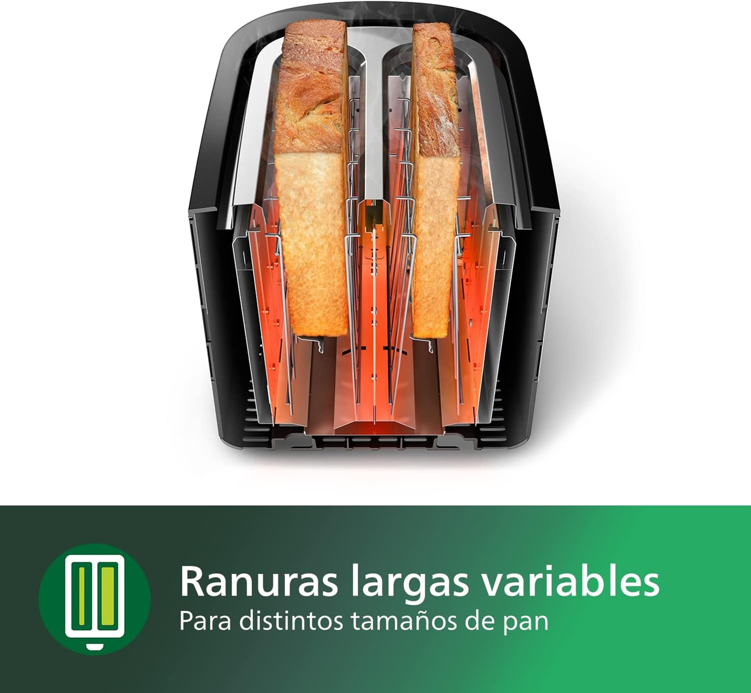 Philips Daily Collection Tostadora, 2 Ranuras, 8 Opciones Ajustes, Rejilla Calientabollos y Descongelación, Elevación Alta, Apagado Auto, Negro (HD2581/90)