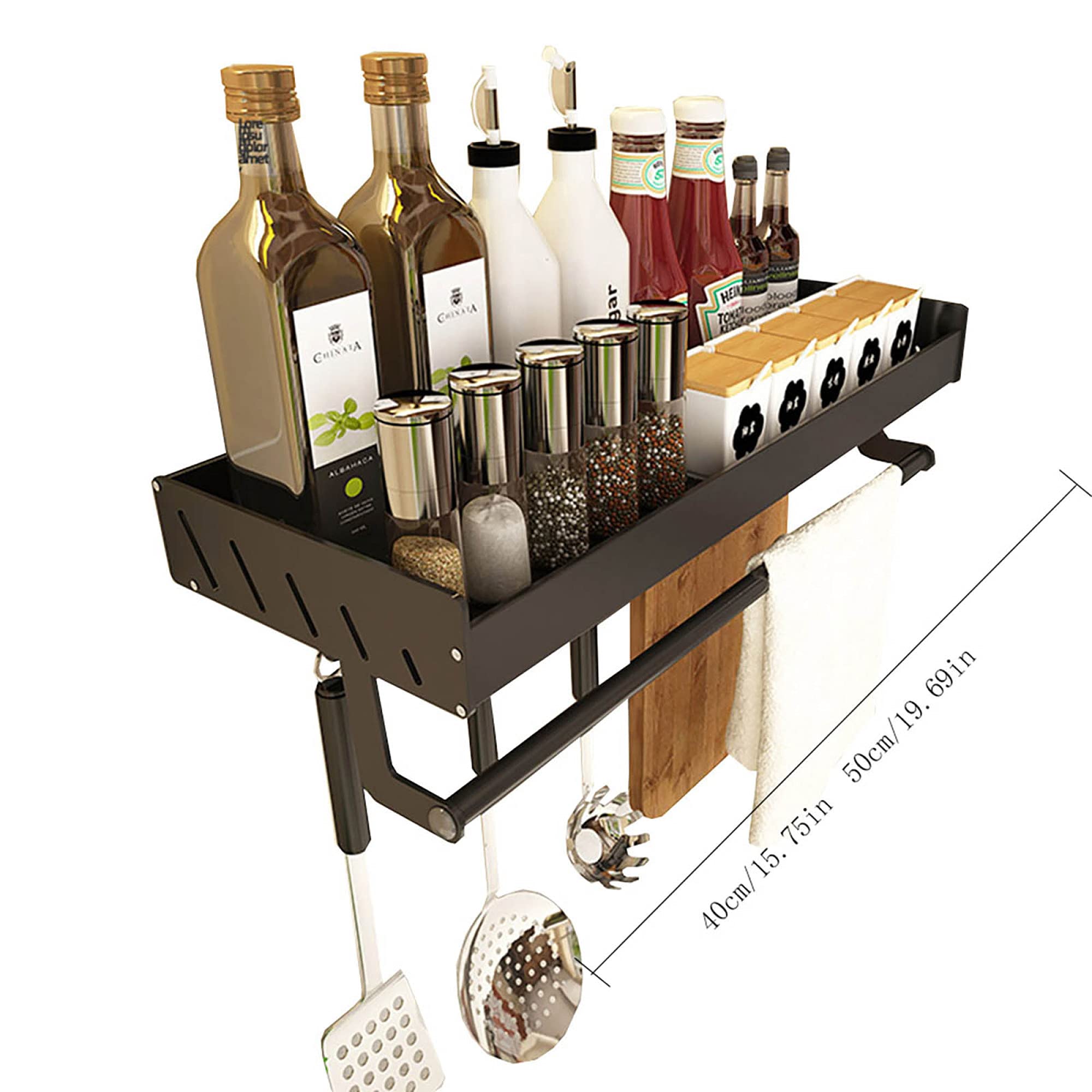 tlj Estante para Especias,Montaje en pared Aluminio espacial Spice Rack,Estante Organizador de BañO de Cocina Desmontable,para Almacenamiento de Frascos Y Botellas de Especias