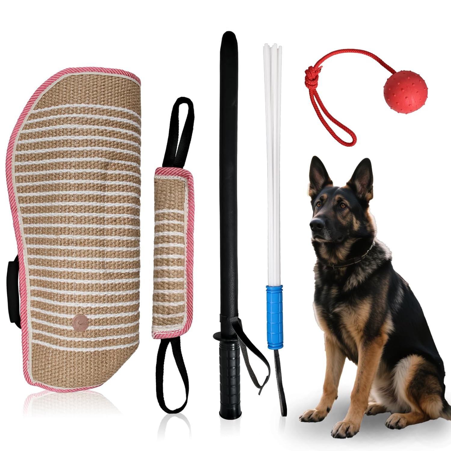 5 Pcs Dog Training Set Interactive Professional Equipment with 2 Training Sticks Dog Sleeve Pillow Tug Toy and