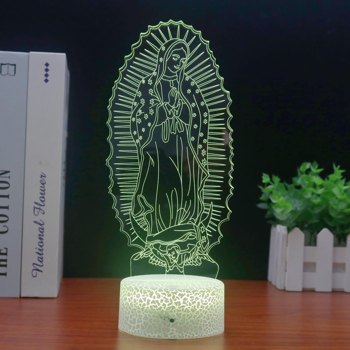 Luce Notturna Olografica 3D Vergine Maria – LED Con 16 Colori, Telecomando E Timer, Regalo Religioso Per Mamma