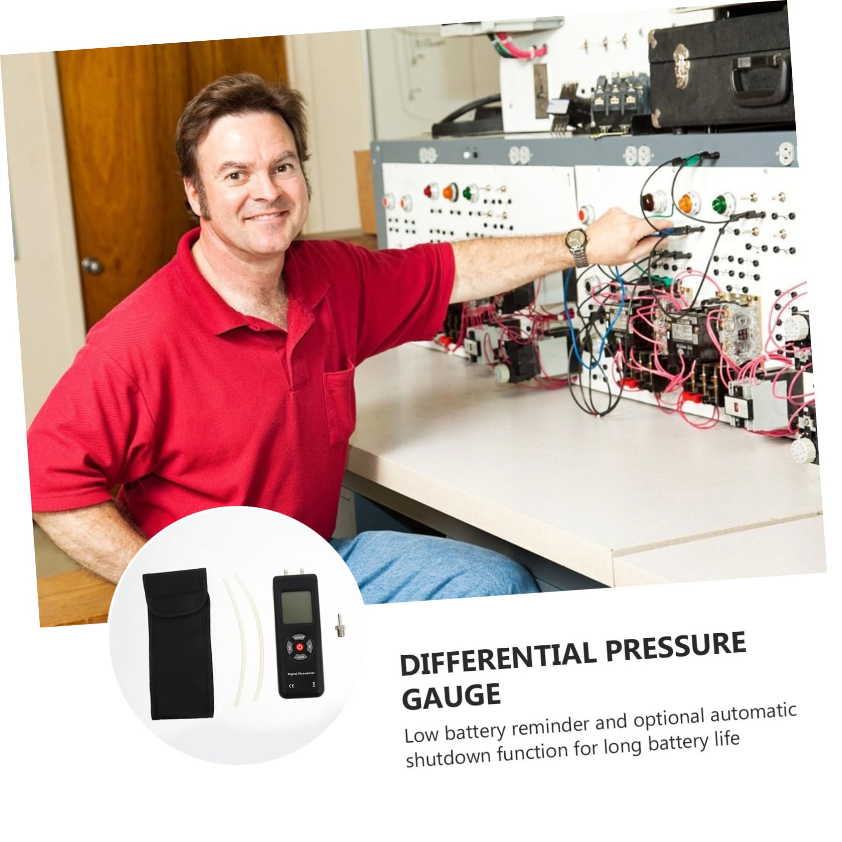 Digitales Dual Differenzial Manometer mit Zwei Eingängen, Schwarz | Abs Gehäuse, 11 Druckeinheiten, Datenspeicherung und Automatische Abschaltung