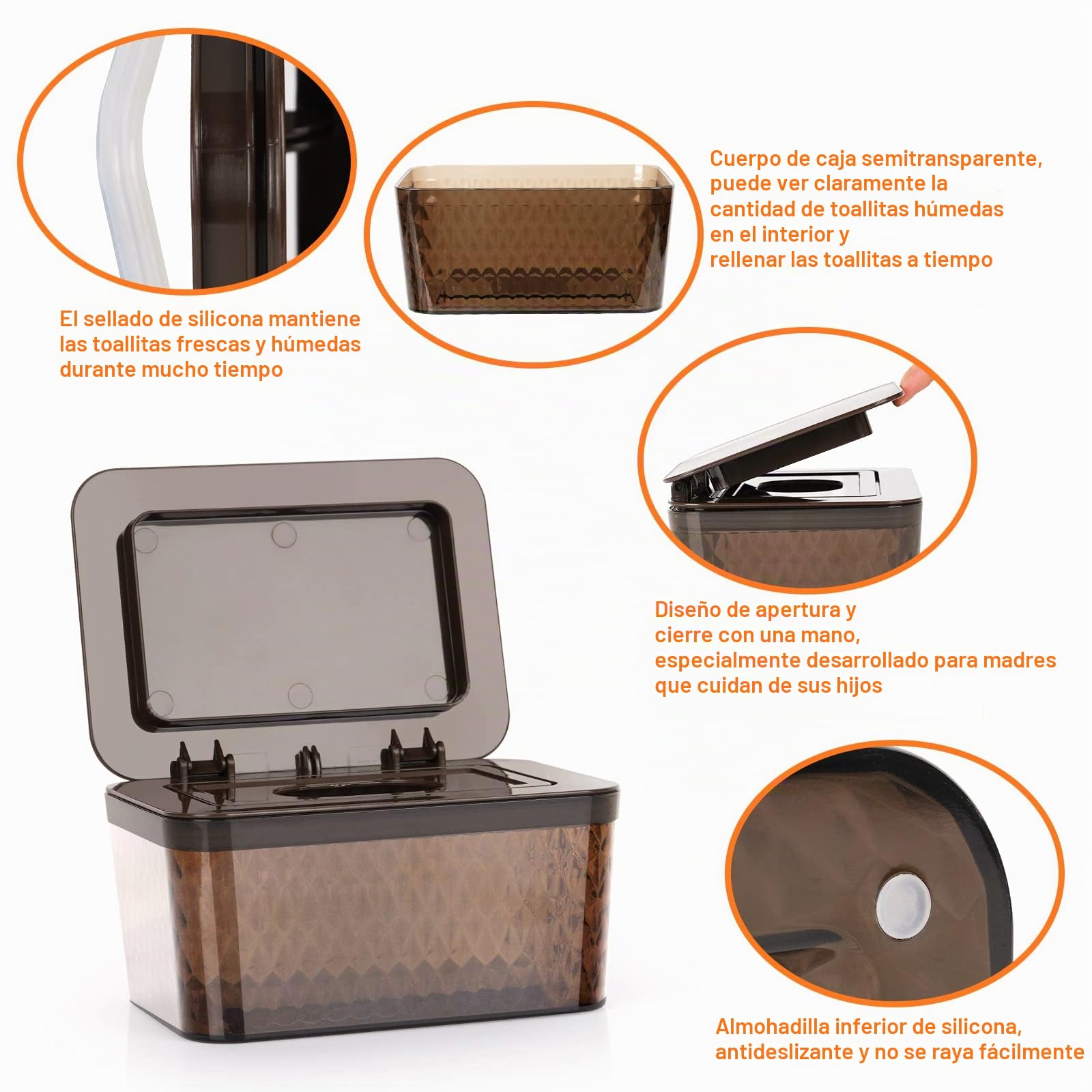 Caja de toallitas húmedas para bebé, caja marrón | Caja de papel higiénico húmeda, sin BPA, caja de papel higiénico con tapa para el hogar y la oficina