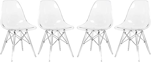 Miniatura 10 de LeisureMod Dover - Silla auxiliar moldeada con patas de acrílico, color rojo transparente Rojo transparente,Claro,Transparente negro,Azul