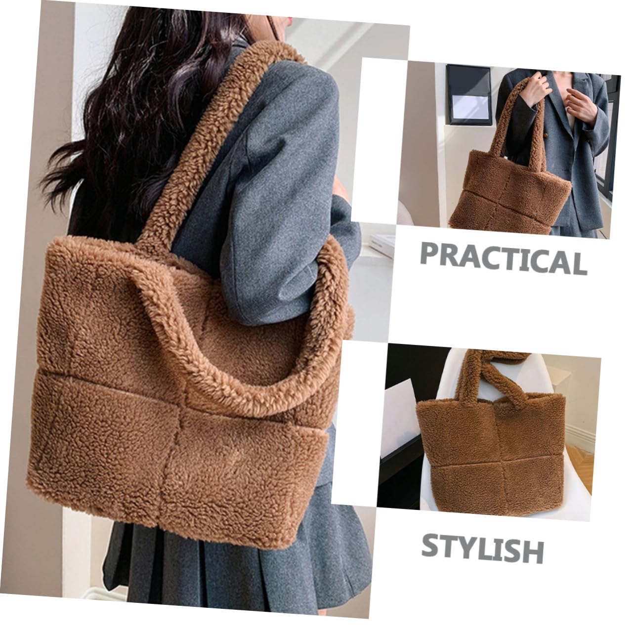 LIFKOME Große Plüsch Handtasche Damen Umhängetasche mit Geräumigem Innenraum und Komfortablem Material als Modische Schultertasche für Alltag und Freizeit