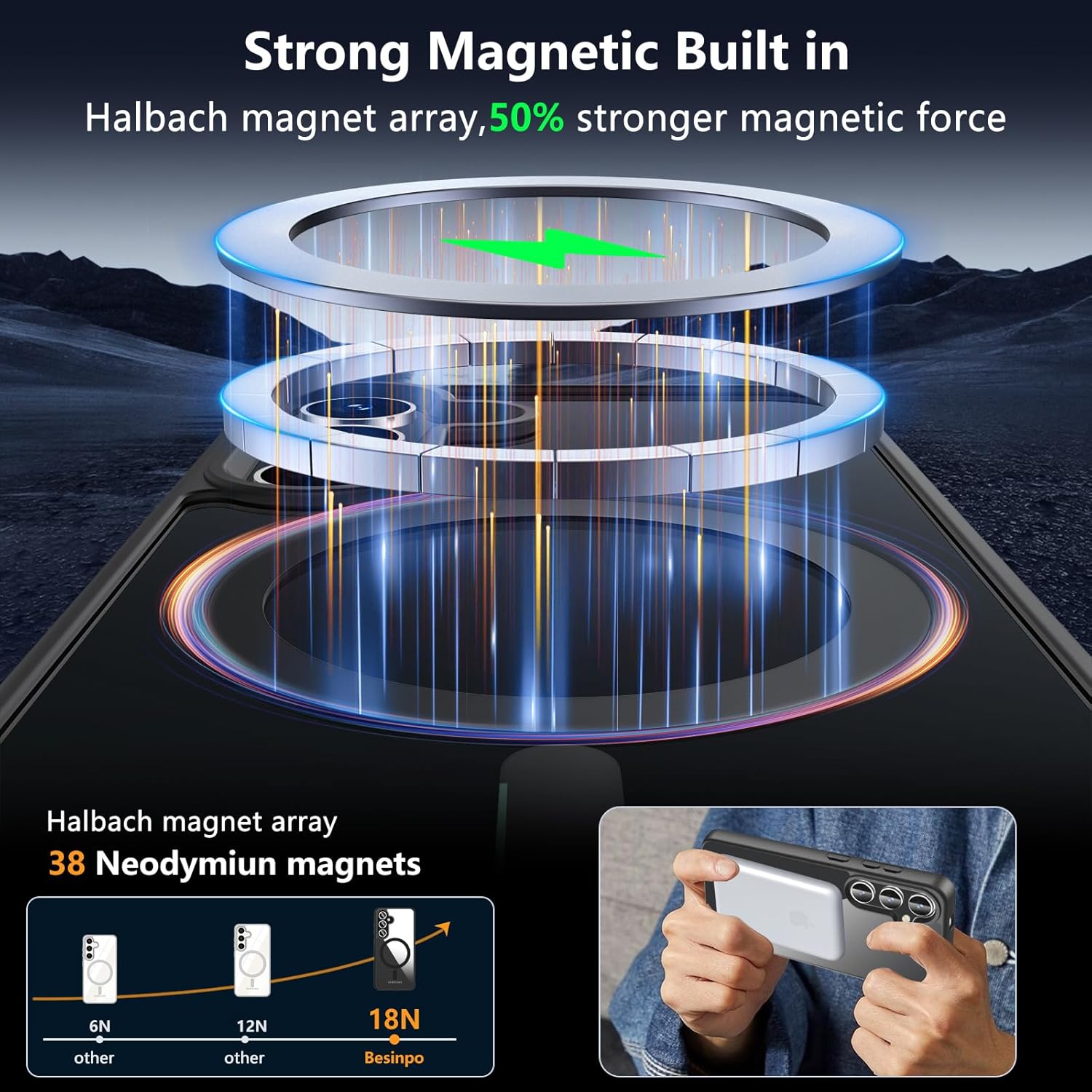 for Samsung Galaxy S25 Case Magnetic, Galaxy S25/S24 Case with Tempered Glass, Compatible with MagSafe, Military Grade Drop Protection Anti-Scratch Phone Cover Magnetic Case for Samsung S25/S24,Black - Image 4