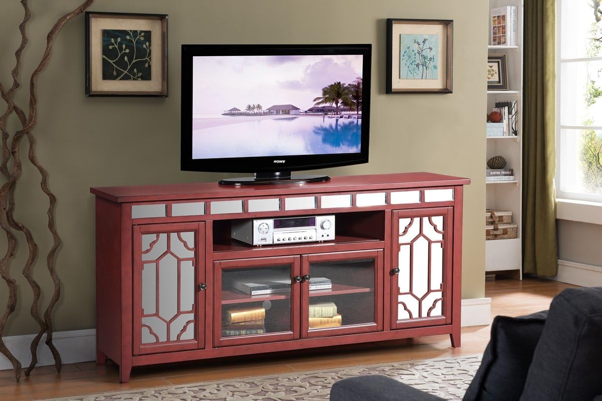 NCF Furniture Galena Art Deco 72" Mirrored TV Console in Weathered Red