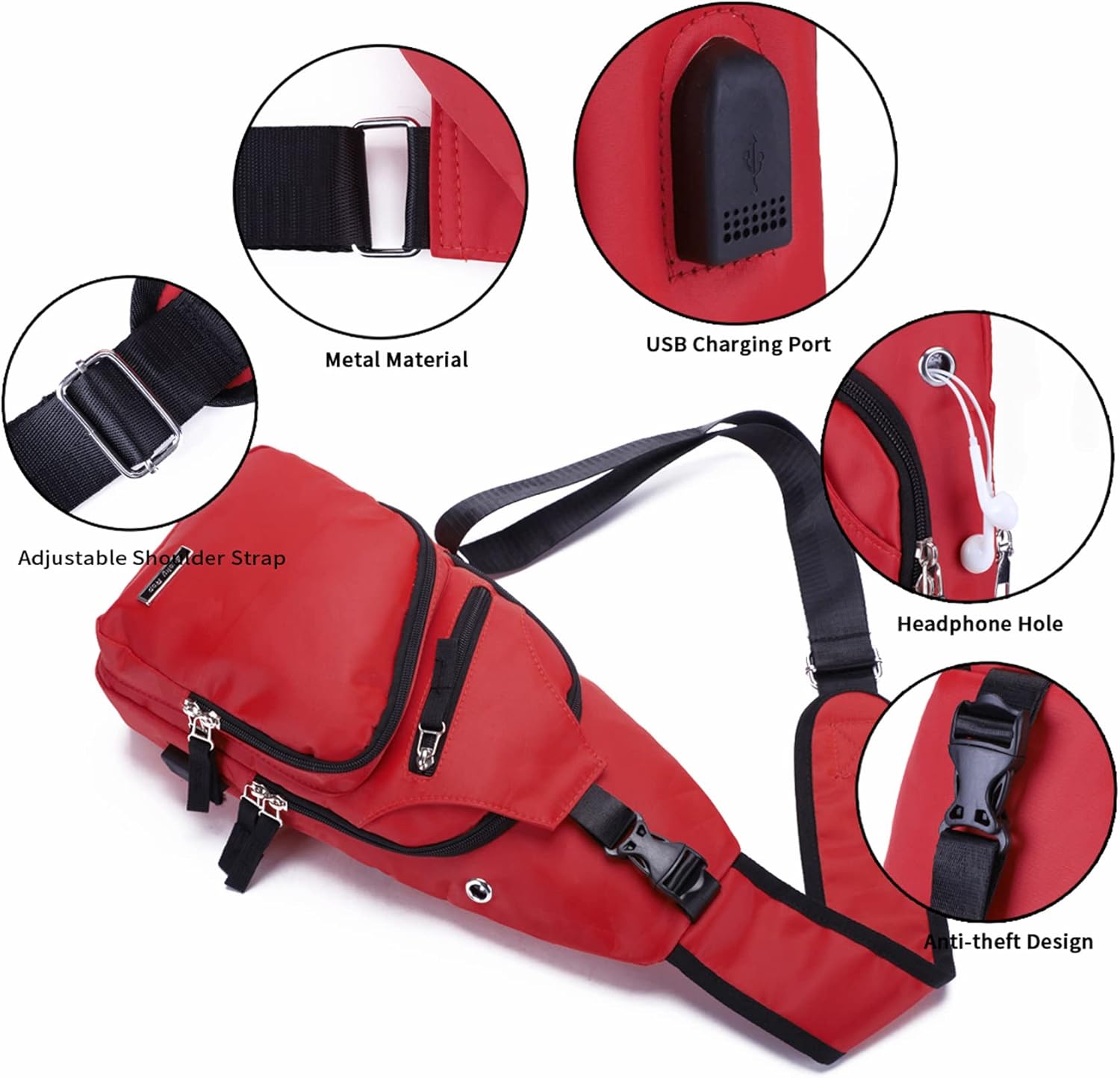 Seoky Rop Men Women Sling Backpack Nylon Water Resistant Shoulder Chest Crossbody Sling Bag with USB Charging Port - Image 4