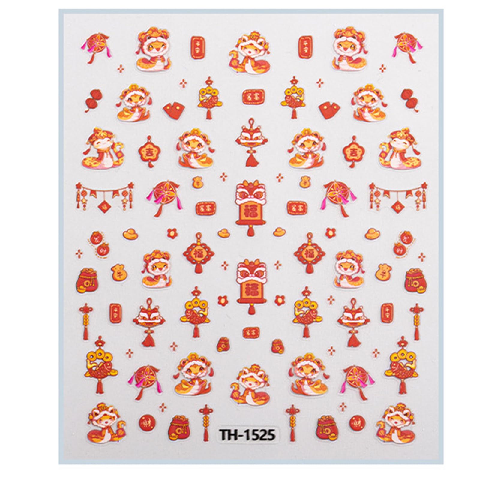 1 Sheet Spring Festival Nails Art Stickers with Traditional Patterns Festival Nails Decals Manicure for Women and Girls