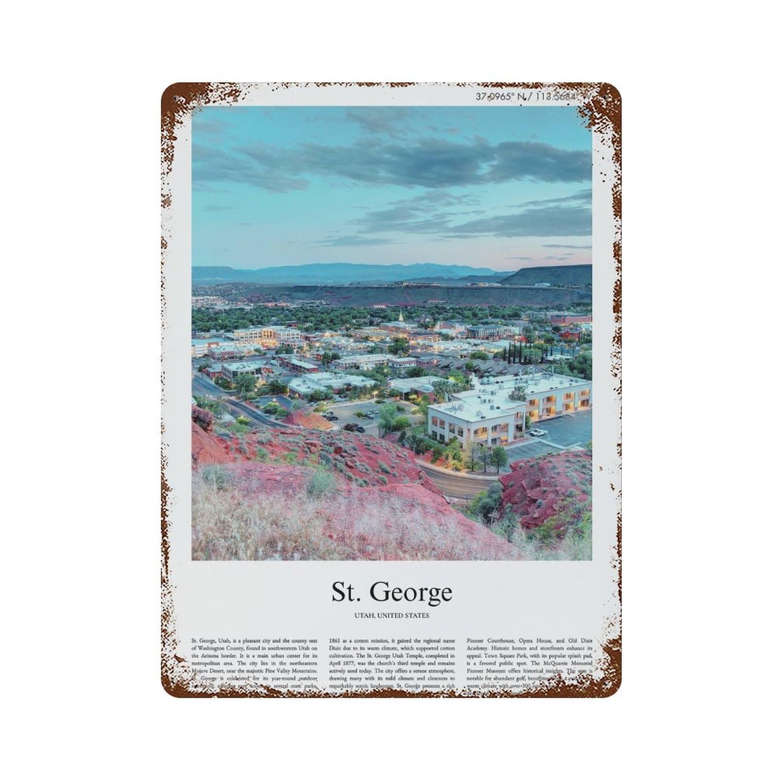 xiaoxiaoshen St. George Utah, United States, USA City Scenery Wall Decor Art Metal Tin Poster Modern Home Decor Art Home Bar Shop Decorations Vintage Sign 40x30cm