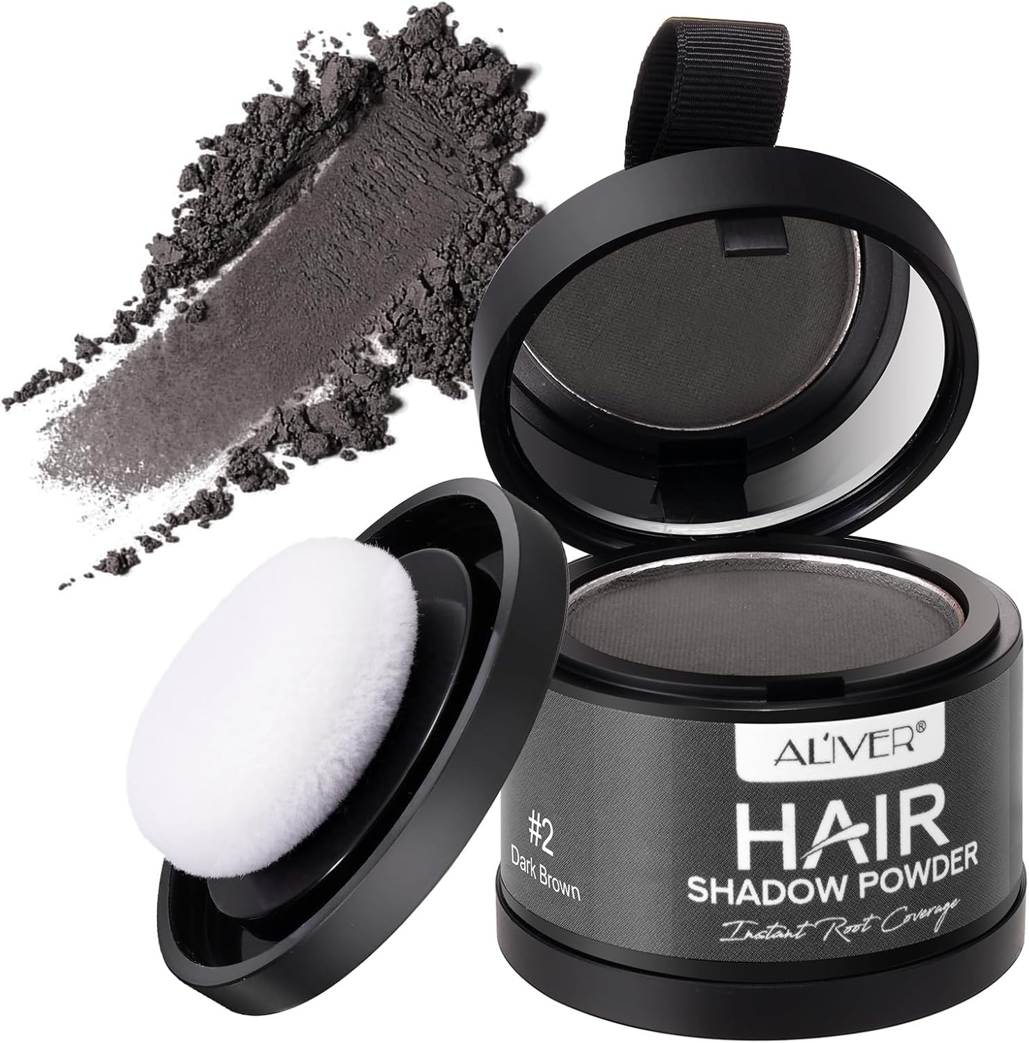 Aanzetpoeder voor mannen en vrouwen, donkergrijs, haarverdichtingspoeder met spiegelspons, haaraanzet-shading-concealer-poeder voor het vullen van dun haar