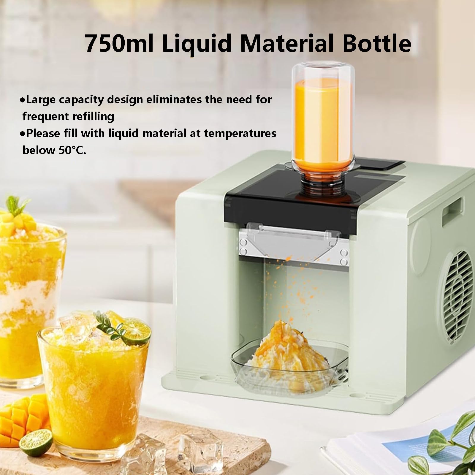 Komercyjna maszyna do lodu kruszonego, elektryczna maszyna do lodu kruszonego, 280 W, chłodzenie powietrzem, pojemność 750 ml, czyszczenie jednym dotknięciem, 60 kg/dzień, idealna do kawiarni, re