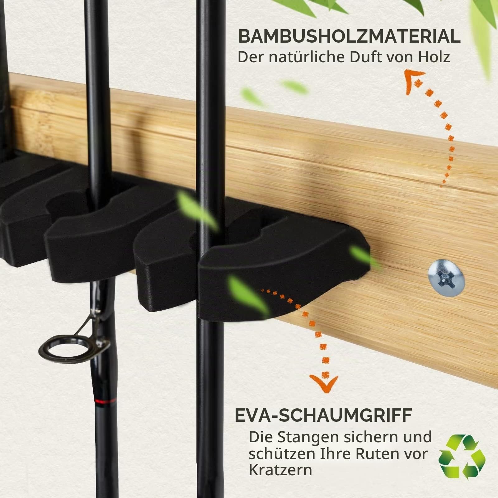 THKFISH Rutenständer Angelruten Angelrutenhalter für Garage Holz Angelstange Wand Rack Store 7 Angelrute Combos,1 Paar Vertikales
